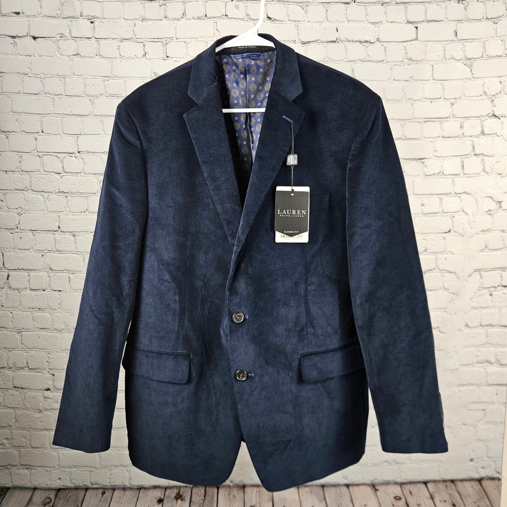 $295 Lauren Ralph Lauren Mens 43R Dark Teal Corduroy Ultraflex Elbow Patches